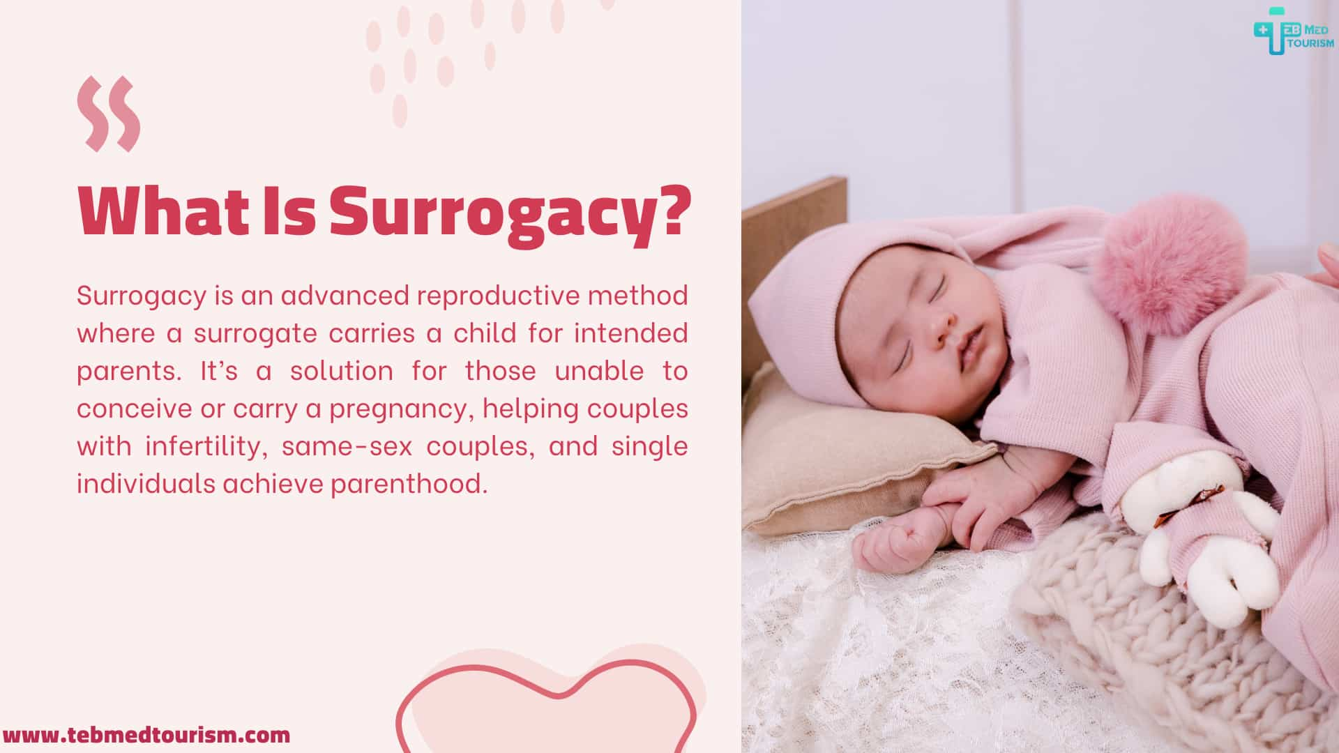 What Is Surrogacy? Surrogacy is an advanced reproductive method where a surrogate carries a child for intended parents. It’s a solution for those unable to conceive or carry a pregnancy, helping couples with infertility, same-sex couples, and single individuals achieve parenthood.