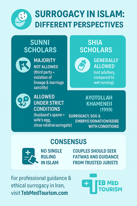 What are the opinions of different religions about surrogacy in Islam?