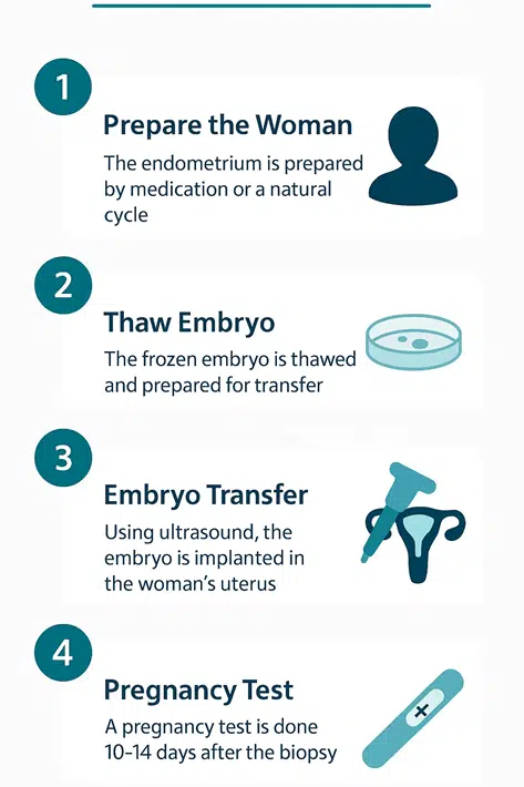 The process of transferring a previously vitrified embryo to a patient is known as frozen embryo transfer (FET) or "cryopreserved" embryo transfer.