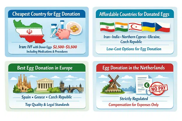 Treatment success rates, egg donation prices, donor availability, regulatory restrictions, and accessibility for patients from other countries all play a role in selecting the best location.