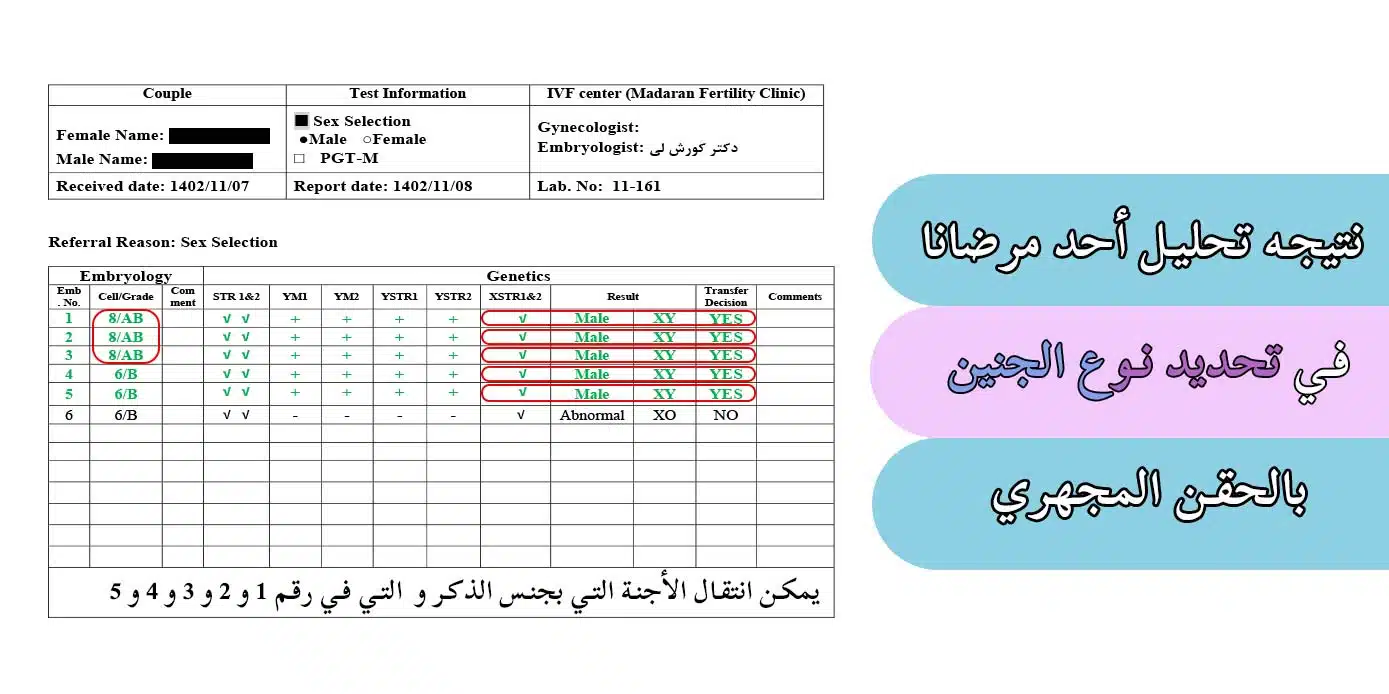 نتيجه تحليل تحديد نوع الجنين بالحقن المجهري للحمل بذكر